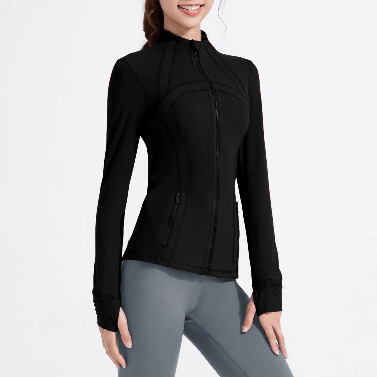 Stand Collar Sports Running Workout Long Sleeve Zipper Jacket for Women