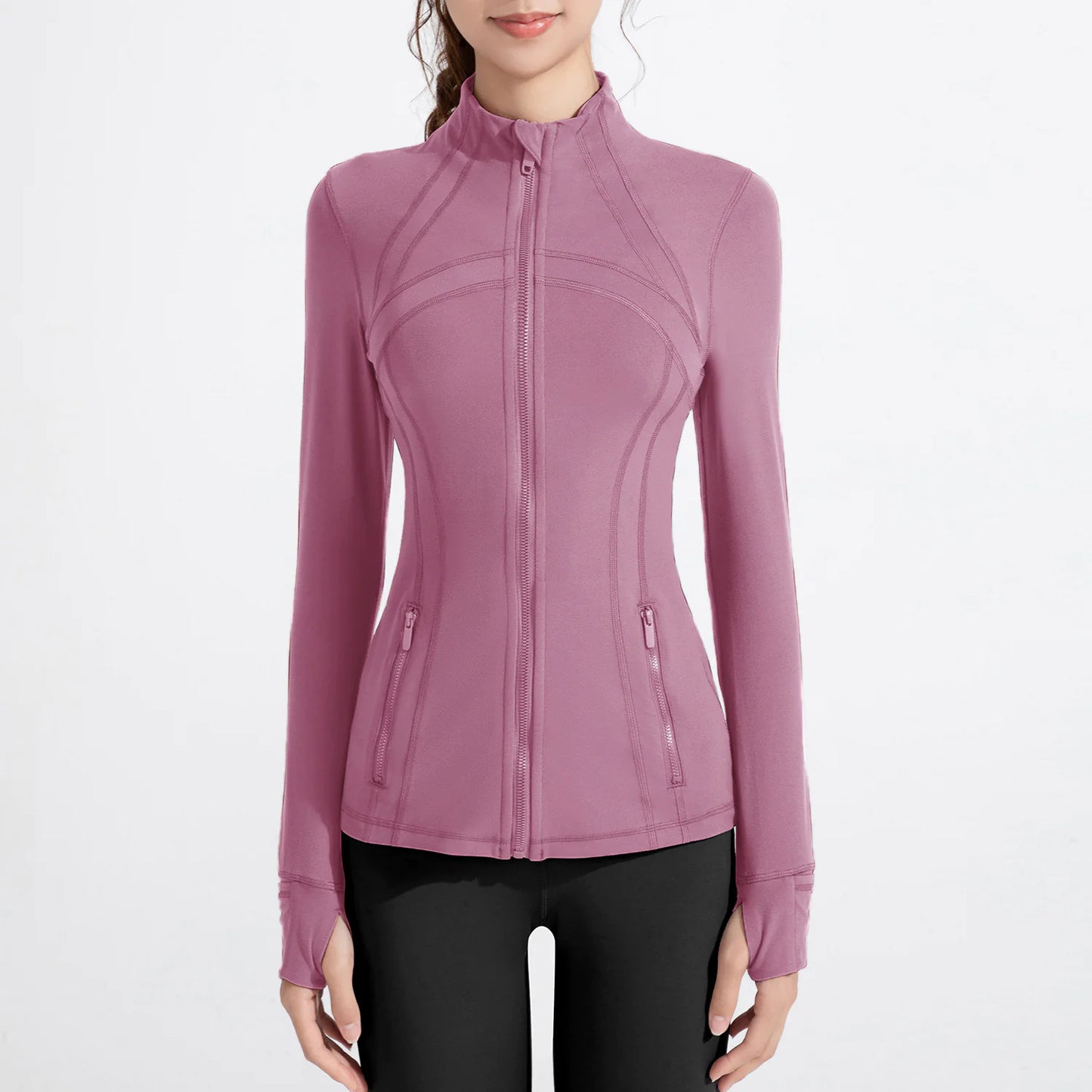 Stand Collar Sports Running Workout Long Sleeve Zipper Jacket for Women